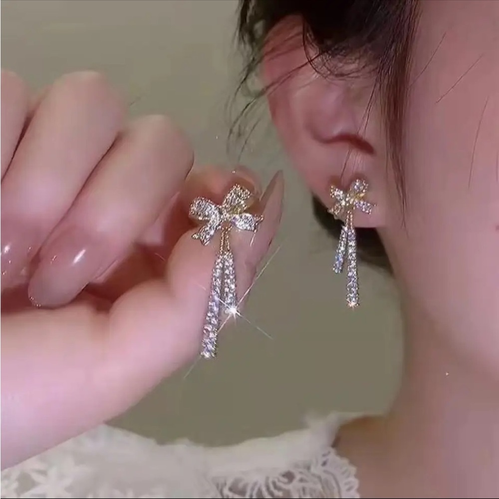 Gold Filled Bow CZ Earrings